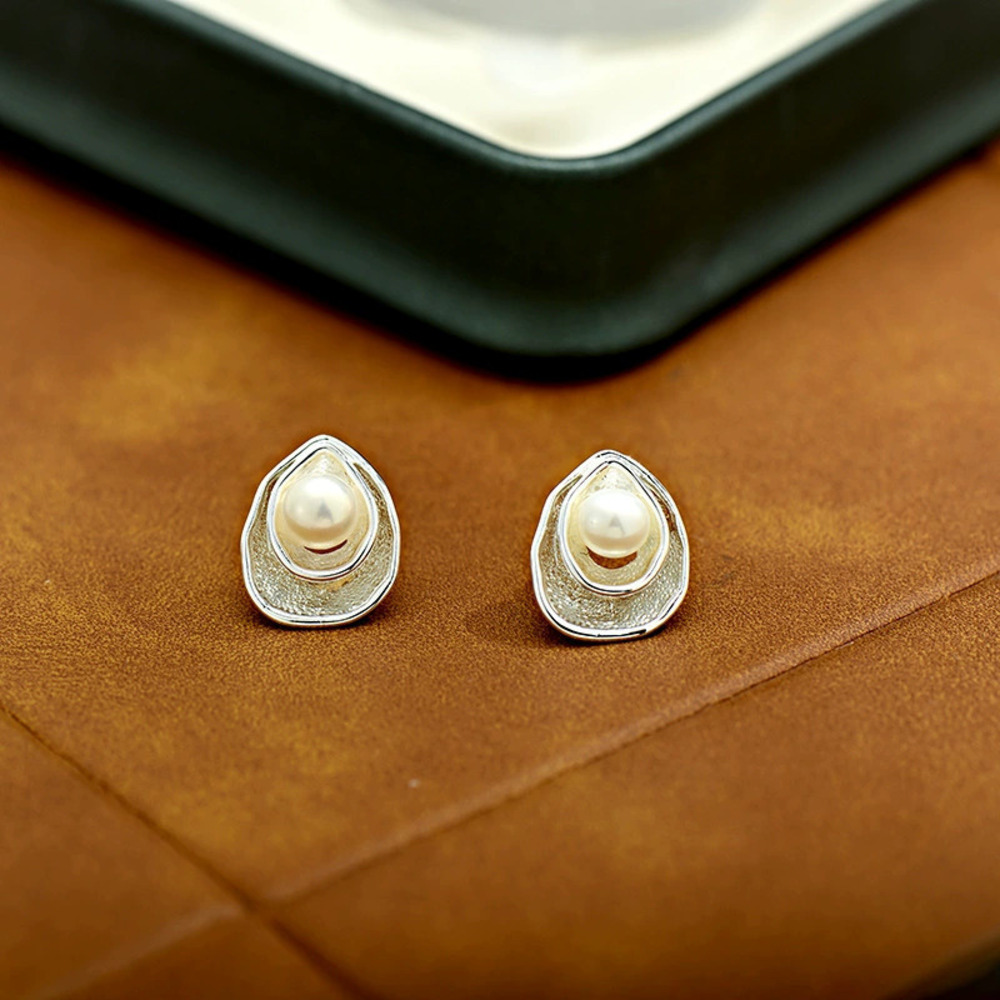 vintage 3D Teardrop Pearl Earrings Sterling Silver